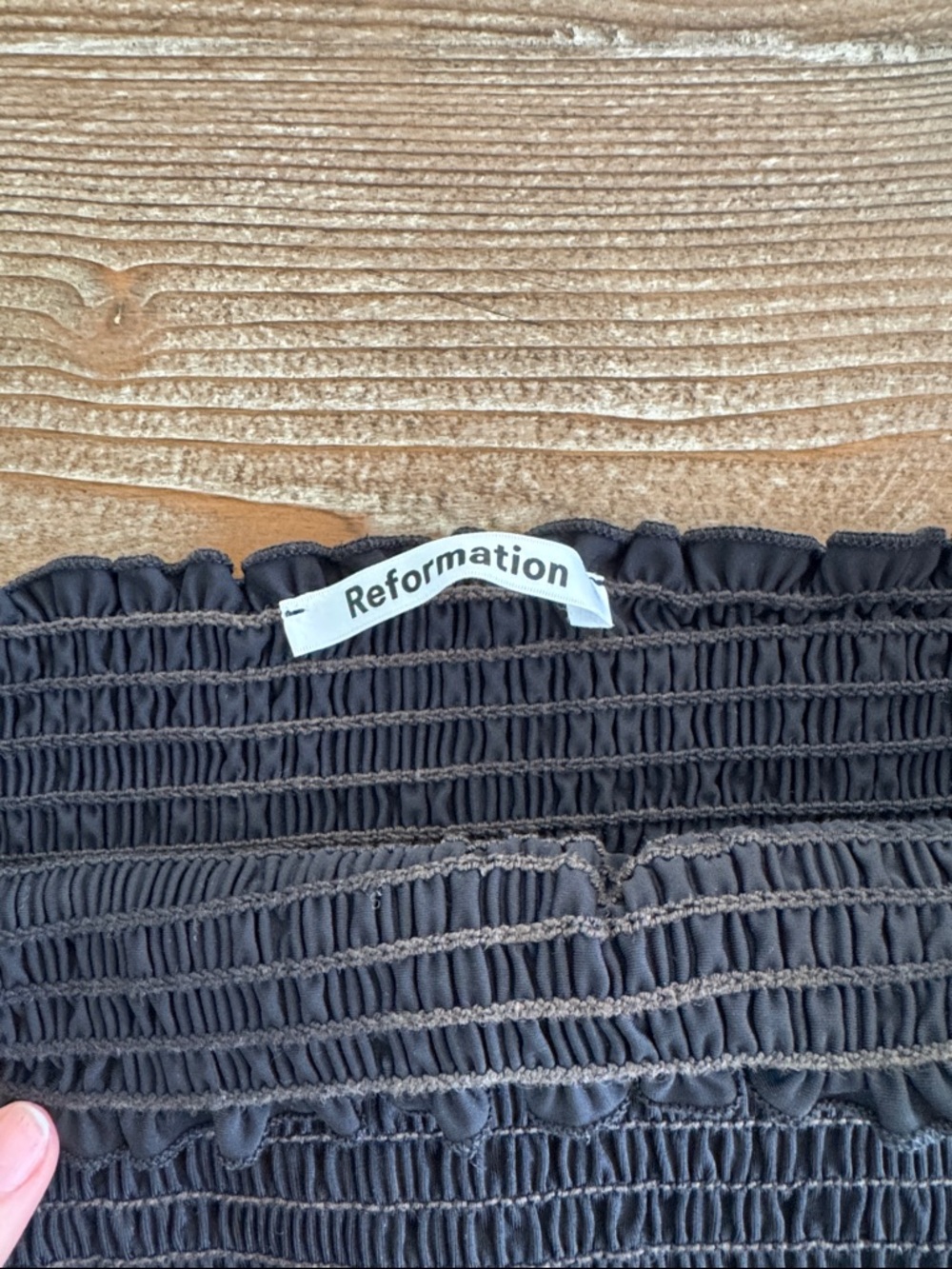 Reformation Black Smocked Bandeau Bikini Top - Picture 4 of 4